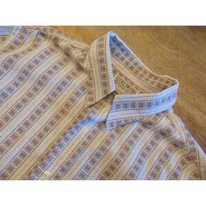 Lucky Brand L/S Button Front Brown White Stripe Squares Easy Care Shirt Men L